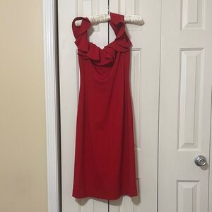 Gianni Bini Red Midi Dress with Ruffle Neckline